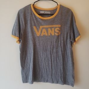 Womens XL Vans Logo Short Sleeve T Shirt with Yellow Details